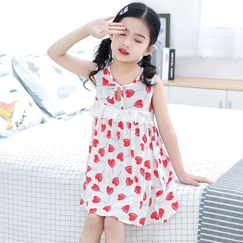 Summer childrens clothing girls print dress mid-large childrens home wear nightdress