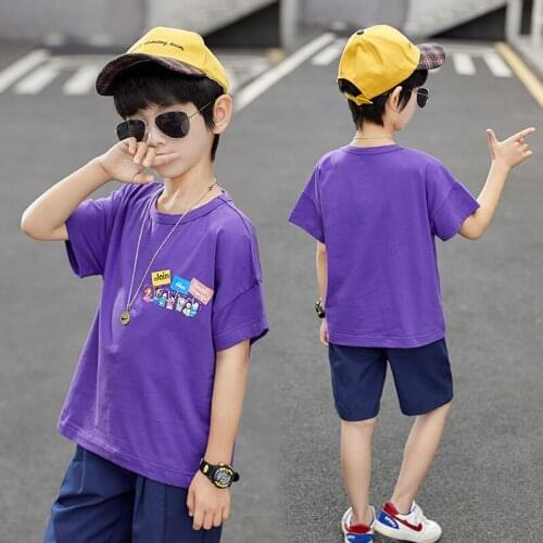 Cute Purple Spring Summer Kids Clothes Suit Boys T-Shirt+ Shorts 2pcs/Set Kids Teenage Top Sport Childrens Day Gift Formal 2021