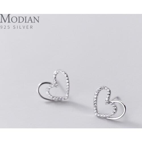 Modian 3 Color Shining Zircon Hollow Out Irregular Love Hearts Genuine 925 Sterling Silver Stud Earring for Women Fine Jewelry