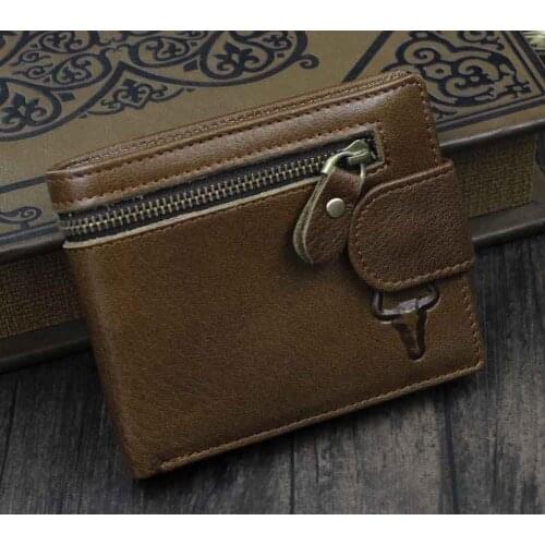 Genuine Real Leather Mens Bifold Zipper Wallet Money Clip Card Coin Holder Brown