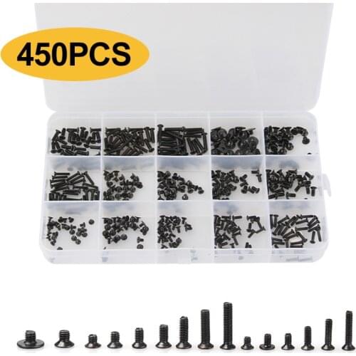 450Pcs Laptop Computer Screws Kit Black Fastener Flat Head Repair Set with Box For IBM For Dell For Lenovo For Samsung
