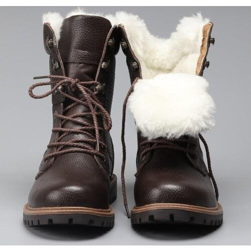 Natural Wool Men Winter Shoes Warmest Genuine Leather Handmade Men Winter Snow Boots 998d2