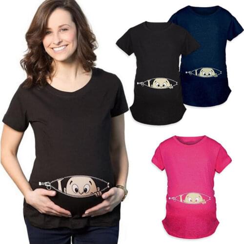 New Pregnant Woman Breastfeeding Clothes Maternity Baby Peeking T Shirt Pregnancy Tee Expecting Mothers Tops Shirt Mom Tshirt