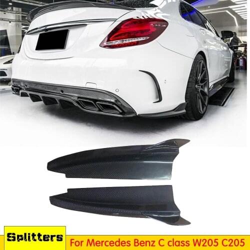 Car Rear Bumper Lip Splitters Aprons Flaps for Mercedes Benz C class W205 C205 C63 2015 - 2019 Car Styling Carbon Fiber