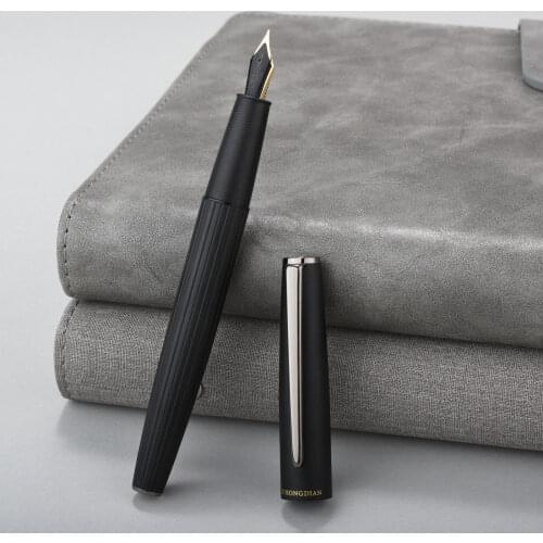 Vintage Push Type Hongdian A3 Black Aluminum Fountain Pen Extra Fine EF 0.4mm Nib Writing Business Graduation Aniversary Gift