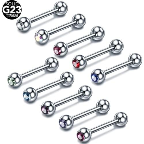 1PC 14G G23 Titanium CZ Gem Tongue Bar Stud Rings Nipple Mamilo Piercing Earring Helix Barbell Stud Lip Ear Piercings Jewelry
