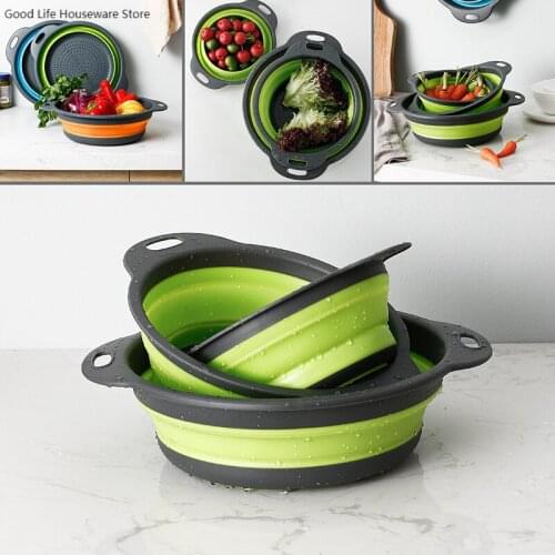 Collapsible Foldable Drain Basket Silicone Colander Fruit Vegetable Washing Basket Strainer With Handle For Kitchen Storage