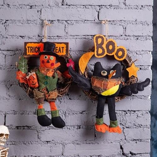 Halloween Decorations Ghost Festival Supplies Decoration Rattan Circle Wreath Door Hanging Arrangement Listing