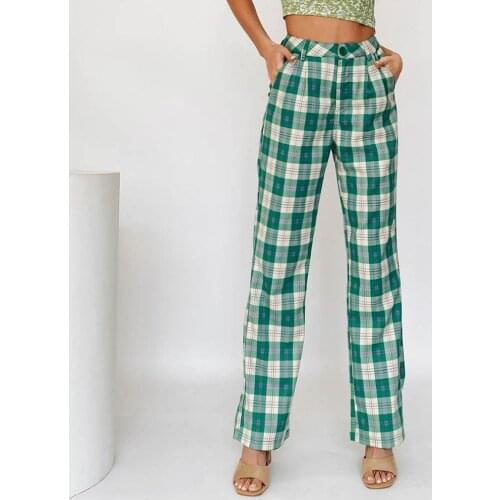 Spring Fall Clothes For Women Casual High Waist Pants 2021 Fashion Vintage Plaid Trousers Women Clothing Streetwear Long Pants