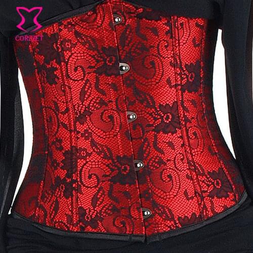 Embroidered Floral Lace Overlay Underbust Corset Waist Cincher Korsett For Women Waist Shaper Bustier Sexy Corsets and Bustiers