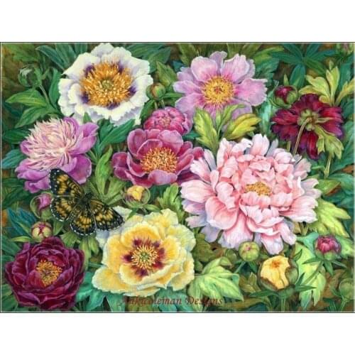 Needlework for embroidery DIY French DMC High Quality - Counted Cross Stitch Kits 14 ct Oil painting - Peonies and Butterfly
