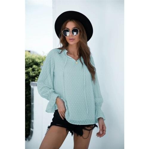 Women Autumn And Winter V-neck Jacquard Horn Long Sleeve Shirt Vintage Solid Sweatshirt Streetwear Tops