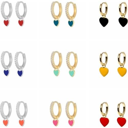 BOAKO Earrings for Women 2021 Trend Pendientes Plata 925 Silver Hoop Earings Huggie Colorful Earring Love Heart Earrings Jewelry