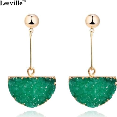 1Pair Resin Stone Druzy Earings for Women Jewelry Handmade Semicircle Drusy Drop Dangle Earing Eardrop Long Earrings Statement