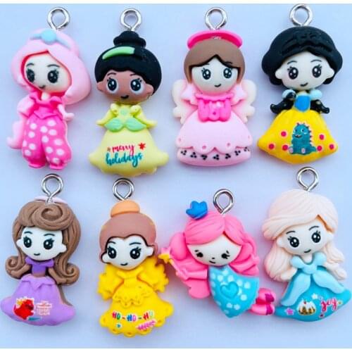 10 Lovely Cartoon Princess Series Resin Pendant Key Chain Pendant Necklace Pendant For DIY Decoration Accessories 020