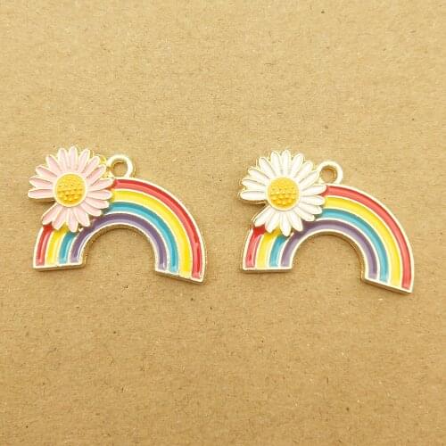 10pcs 18x25mm enamel flower rainbow charm for jewelry making and crafting fashion earring pendant necklace bracelet charm