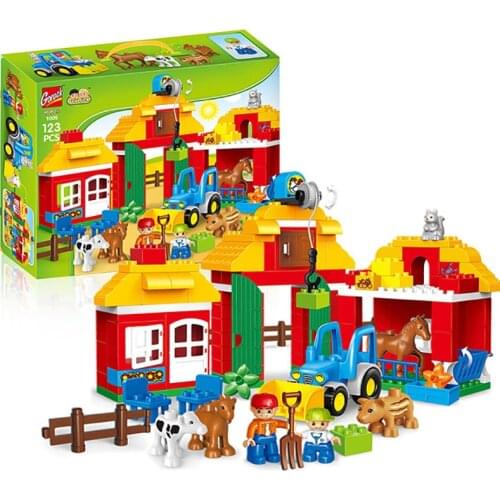 123PCS Happy Farm Big Size Building Blocks Sets Happy Zoo With Animals For Kids DIY Education Toys for children Bricks