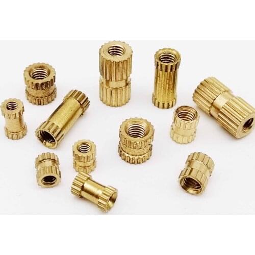 25X M2 M2.5 M3 Solid Brass Pure Copper Metric Thread Injection Molding Knurl Insert Nut Nutsert Round Shape Column OD 3.5 4 5mm