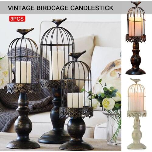 3PCS Decorative Bird Cage Candle Holder Black And White Vintage Candle Lanterns For Wedding Candle Centerpieces Decor Gift