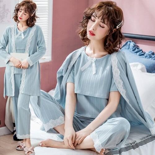 3 PCS Set Printed Cotton Maternity Nursing Nightwear Spring Fashion Sleepwear for Pregnant Women Autumn Pregnancy Pajamas