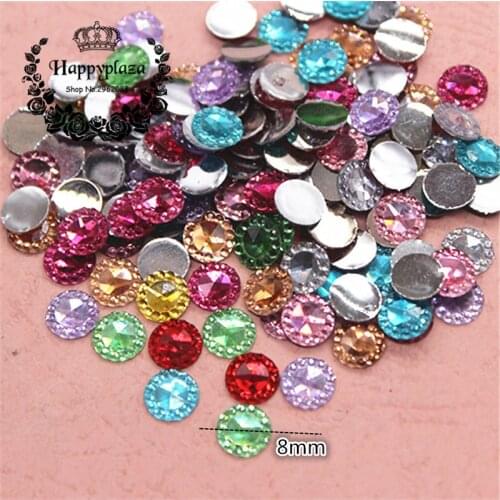 300pcs 8mm Mix Colors Round Bling Acrylic Rhinestone Flatback Cabochon Art Supply Decoration Charm Craft DIY