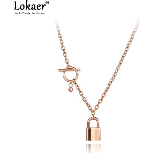 Lokaer Original Design Titanium Stainless Steel Geometry Lock Pendant Necklace For Women Trendy Chain & Link Necklace N20233