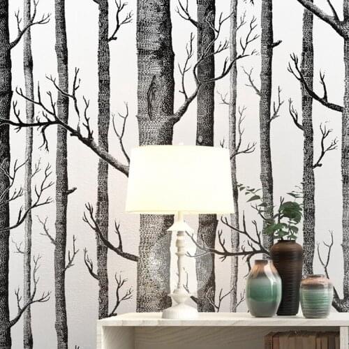 Black White Birch Tree Wallpaper for Bedroom Modern Design Living Room Wall Paper Roll Rustic Forest Woods Wallpapers