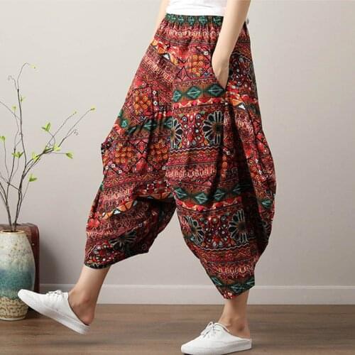 Women Bohemian Harem Pants Boho Chic Print Wide Leg Pants 2019 Summer Big Size Loose Hippie Trousers
