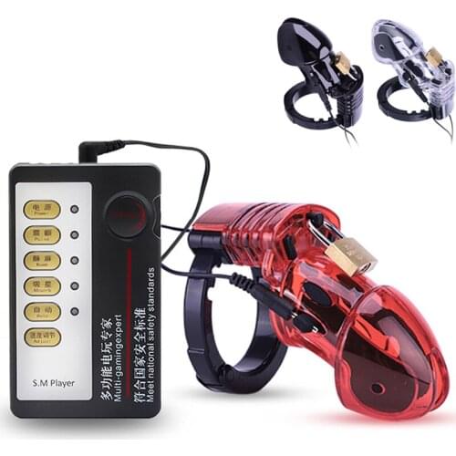 Electro Shock Chastity Cage Penis Sleeve Male Sex Toys, Electric Cock Cage Cock Ring Chastity Device For Men CB6000