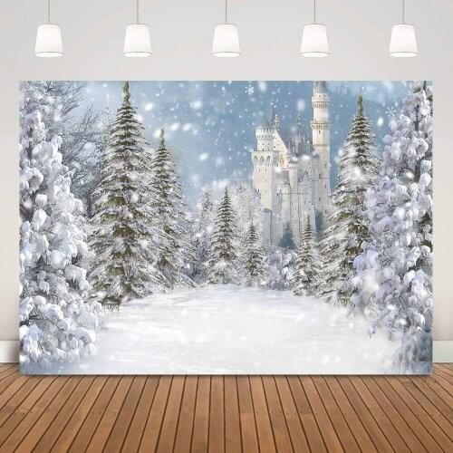 Snow White Castle Photography Backdrop Snowflake Merry Christmas Background Winter Wedding Bridal Shower Photo Shoot Props