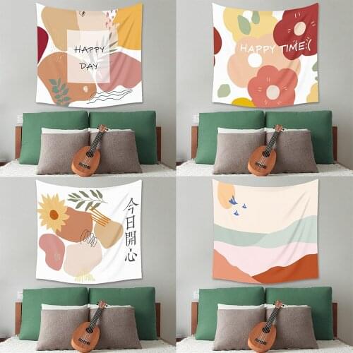 Happy Day Time Tapestry Letter Printed Nordic Simple Wall Hanging Decoration Girl Bedside Hanging Cloth Blanket Cover Towel