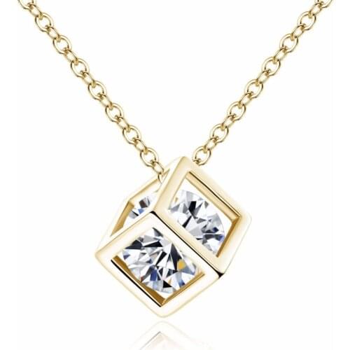 Hot sale Fashion Transparant Zircon Necklaces Crystal Square Cubes Choker Pendant Necklace For Women Charm Jewelry