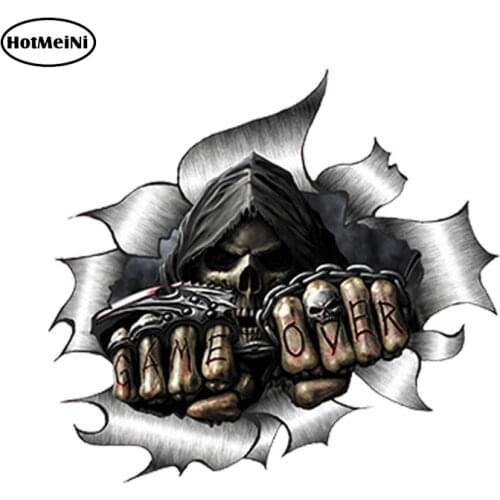 HotMeiNi 13x14cm Single Metal Rip Open Grim Reaper Skull Sticker Car Styling JDM Race Van Bike Drift Decal Car Accessories Decor