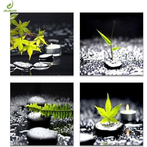 JHLJIAJUN 4 Piece Stone Green Plant Canvas Decoration Home Modular Picture Art Decorative Nordic Poster Home Decor Picture