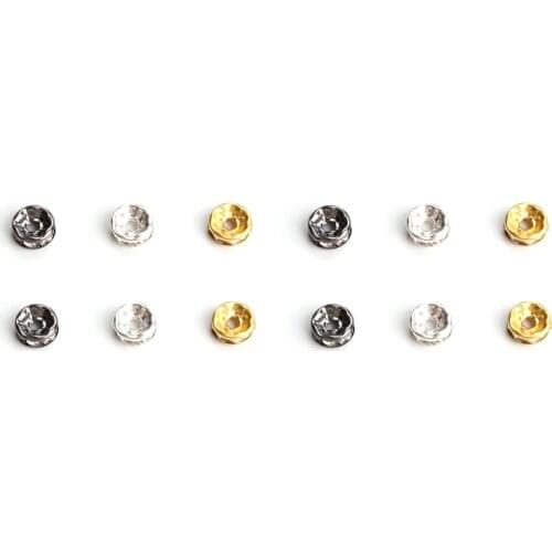 BASEHOME 100pcs/lot 6/8/10mm Gold/Silver Color Rhinestone Rondelles Crystal Beads Loose Spacer Beads for DIY Jewelry Making