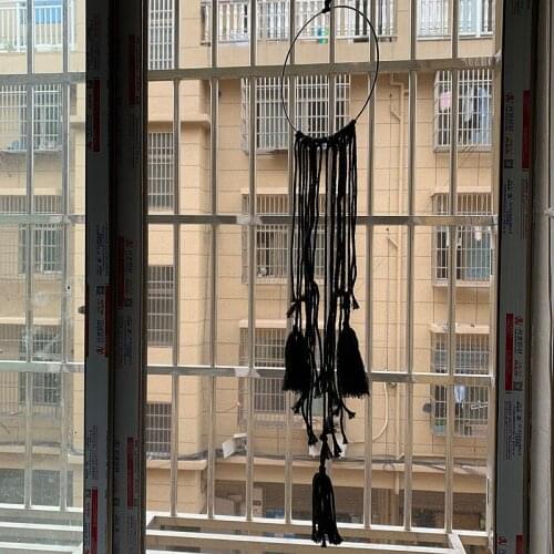 Round Wall Hanging Decor Cotton Knitting Tapestry Baby Living Room Wall Decor Handmade Macrame Tassels Black