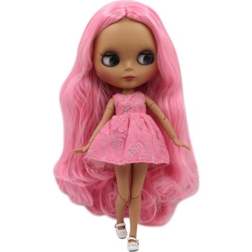 ICY DBS Blyth Doll 30cm dark skin matte face Pink soft without bangs curls hair 1/6 JOINT body SD DIY high quality toys gift