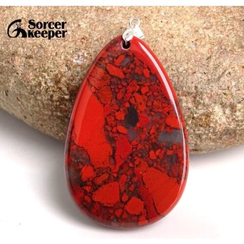 Natural Gem Stone Bloodstone Pendant Fit DIY Necklace Water Drop Slide Healing Crystals Beads for Women Men Jewelry Making BC188