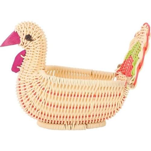 Cute Desktop Mini Turkey-Shape Storage Basket Hand-Woven Egg Storage Basket Home Decoration Kitchen Cooking Tools