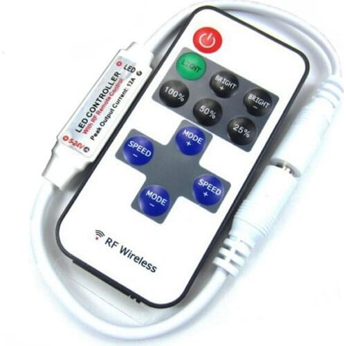 Mini Led Strip Remote Controller DC 5V-12V-24V RF Wireless Remoter 2pin For 6A Single color Tape Light 12 keys