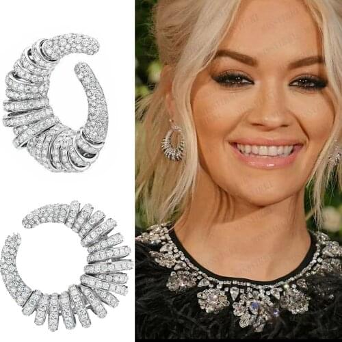 Missvikki Noble Trendy Gothic whirlwind Earrings Cubic Zirconia Pendant for Women Bridal Wedding Party Show Earring Jewelry