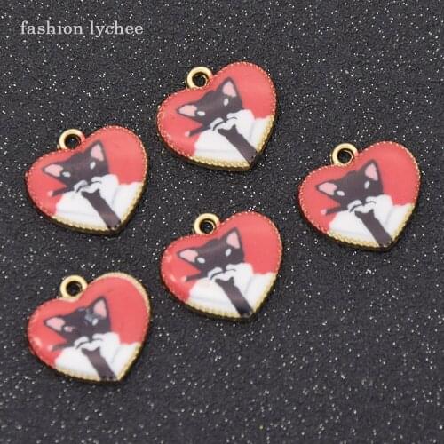 Fashion lychee Cute Animals Dog Cat Love Heart Shape Metal Charms For Necklace Earring DIY Jewelry Making Components