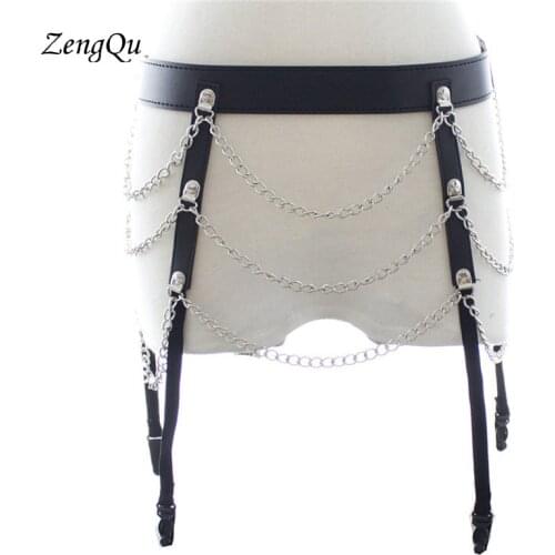 Fashion Sexy Goth Rock Faux leather material garters for women Adjustable Punk Rivet chain Tassel garter belt thigh sock garter