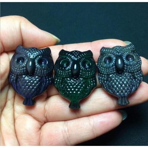 Natural obsidian rainbow eye owl pendant dazzle colorful fortune transfer foo bird amulet necklace manufacturers
