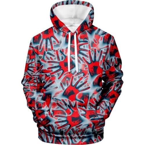 Halloween horror 3D digital printing hip-hop trend street retro plus velvet hooded sweater oversized