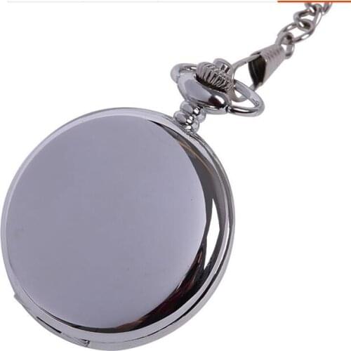 New simple white steel double-sided smooth silver surface quartz pocket watch large retro genuine FOB chain watches