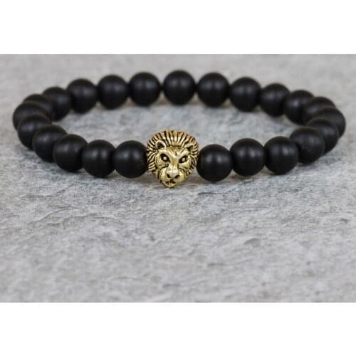 New Style Mens Bracelets, Made by 8mm Matte Stone Bead Bracelet, Antique Two Color Lion Head Energy Bracelets