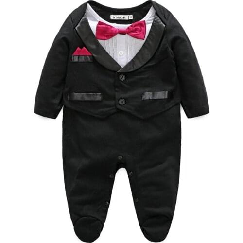 Newborn Baby Boys Girls Romper Gentleman Wedding Long Sleeve Toddler Clothes Sets Bow-Knot Baby Clothing Unisex Baby Clothes