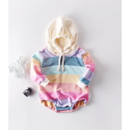 0-3T New Rainbow Baby Girls Biys Jumpsuit Hooded Infant Girls Bodysuits Long Sleeve Bodysuit Fashion Baby Girls Clothes