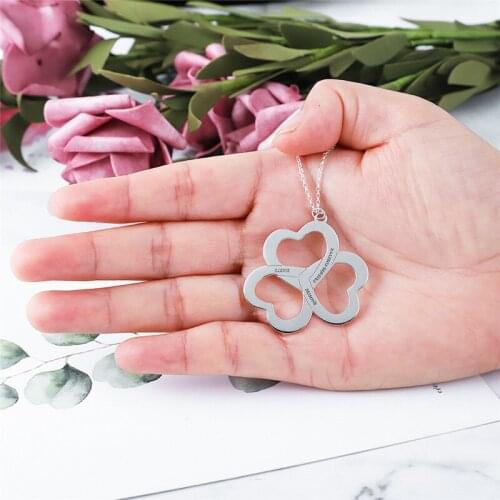 Custom Three Names Heart Shaped Necklace Charm Rose Gold Silver Color Clavicle Chain Personalized Jewelry Gift For Family Couple